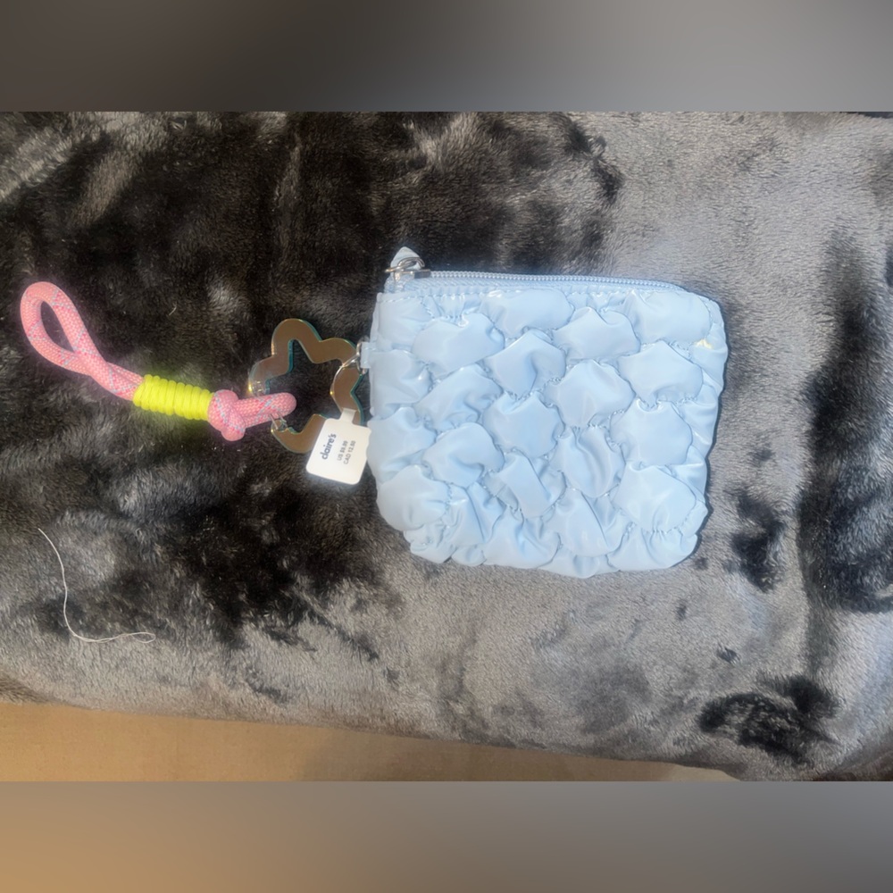 Claire's Baby Blue Ruffle Wristlet Coin Pouch with Charm